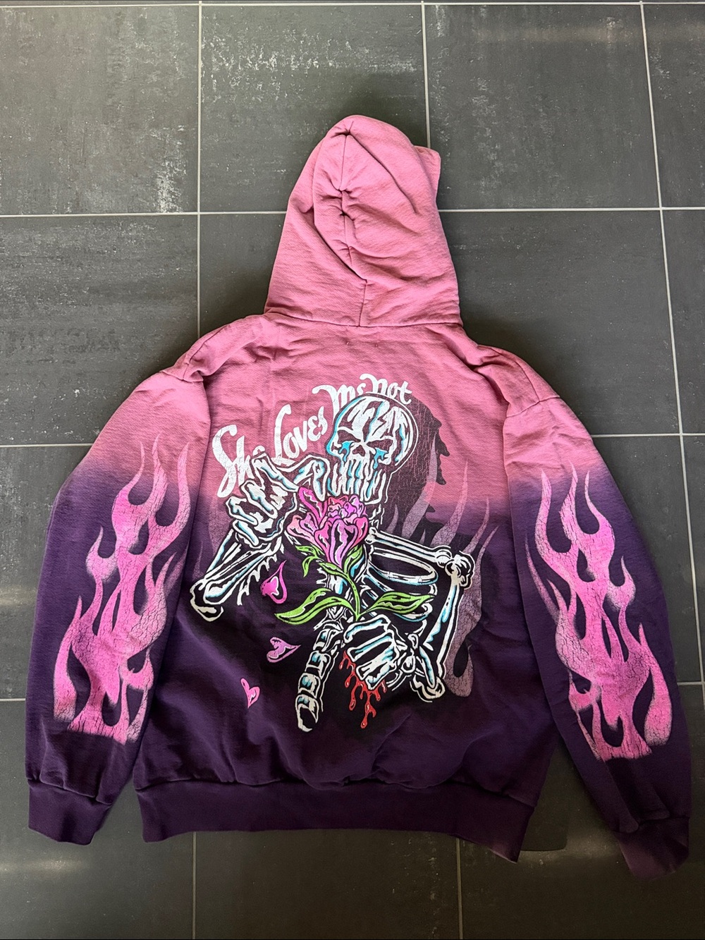 Warren Lotas “She Loves Me Not” Pink & Purple Ombré Hoodie size XL